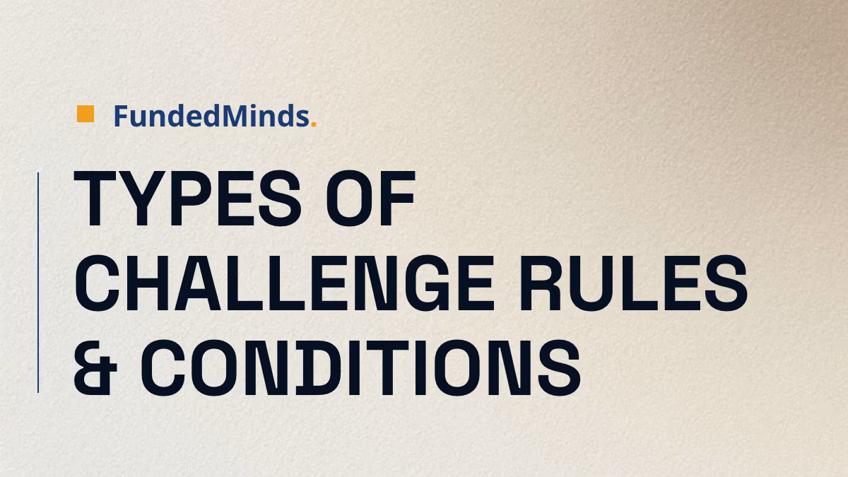 Illustration of a checklist highlighting different types of challenge rules and conditions such as profit targets, drawdown limits, and trading day requirements.